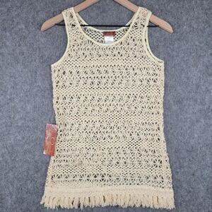 Scully Honey Creek Crochet Tank Top Womens Small Cream Fringe Boho Festival